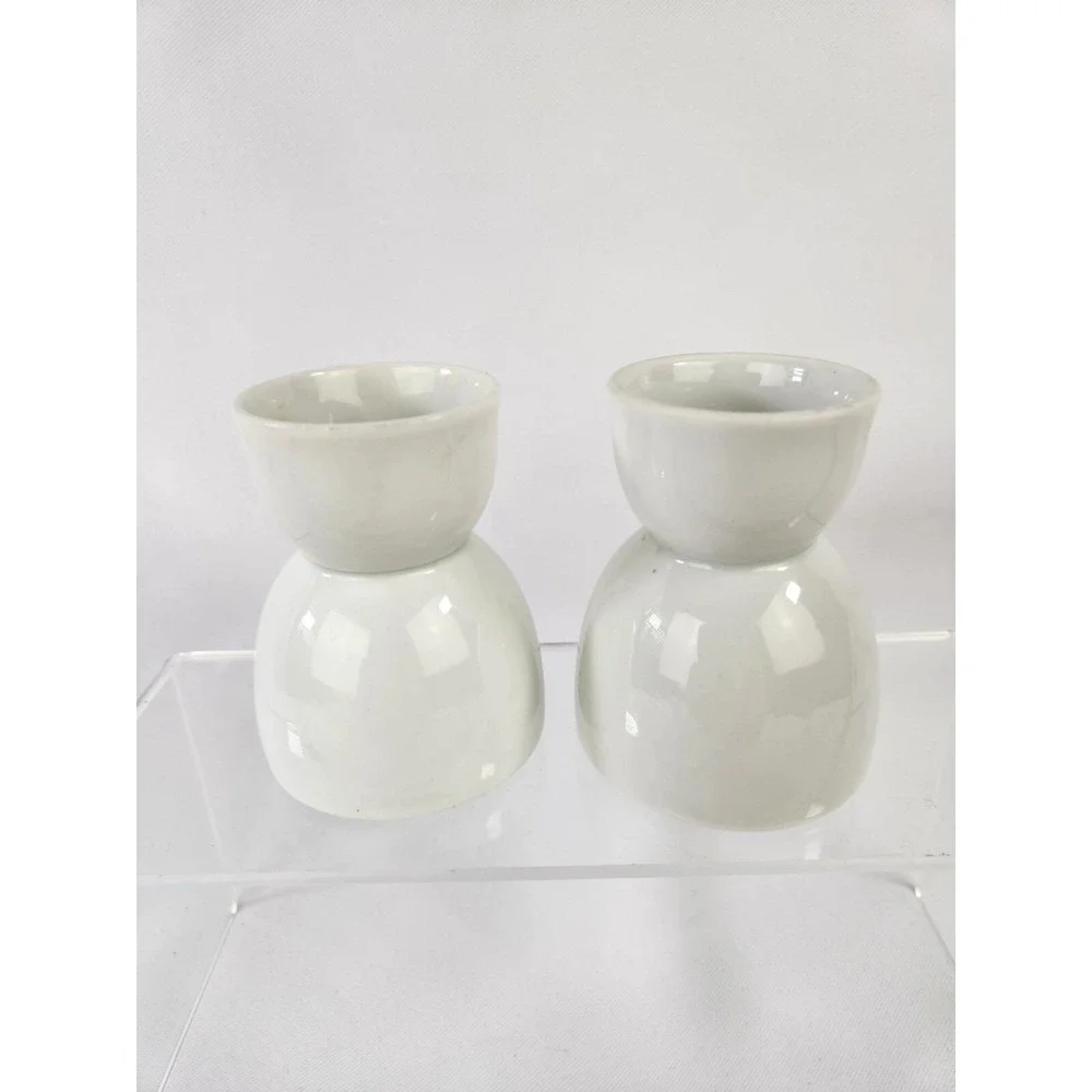 2 Vintage Double Egg Sides Solid White Porcelain Egg Cup Holder Ceramic